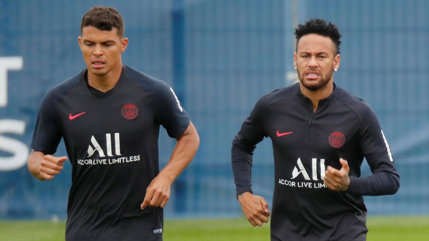 Thiago Silva y Neymar entrenan con el PSG