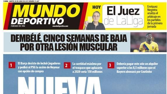 La portada del diario Mundo Deportivo (20/08/2019)