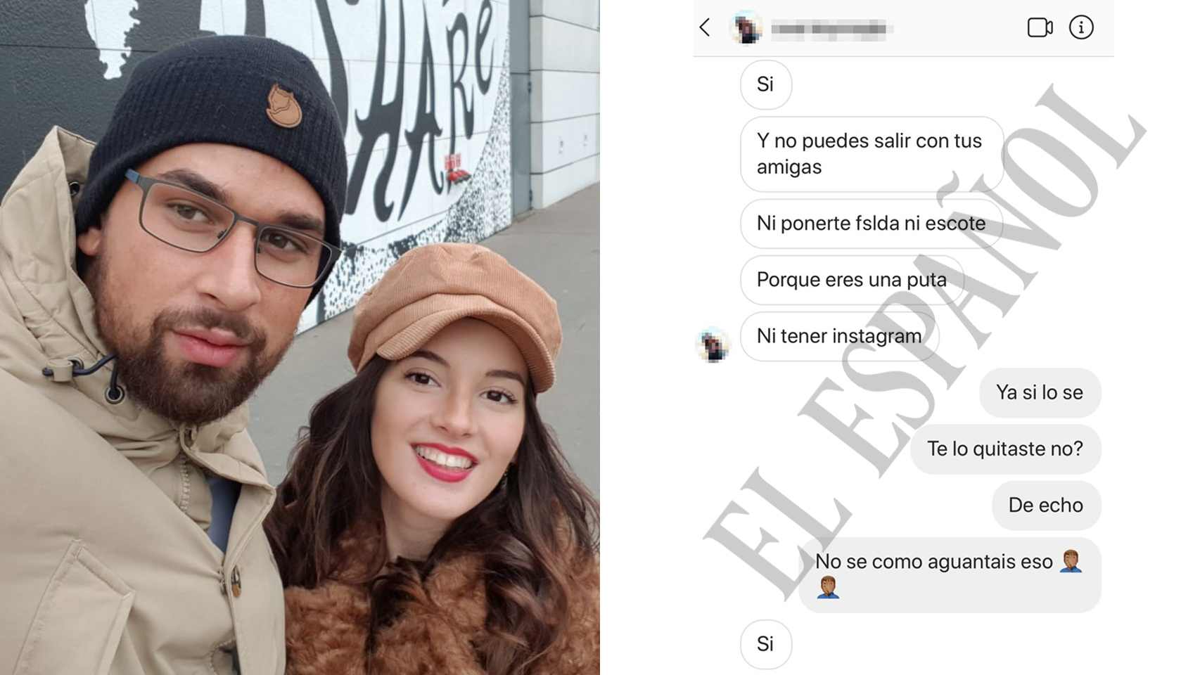 Florian y Gema, a la izquierda. Al lado derecho, la conversación de la joven con un amigo.