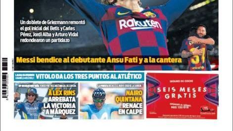 La portada del diario Sport (26/08/2019)