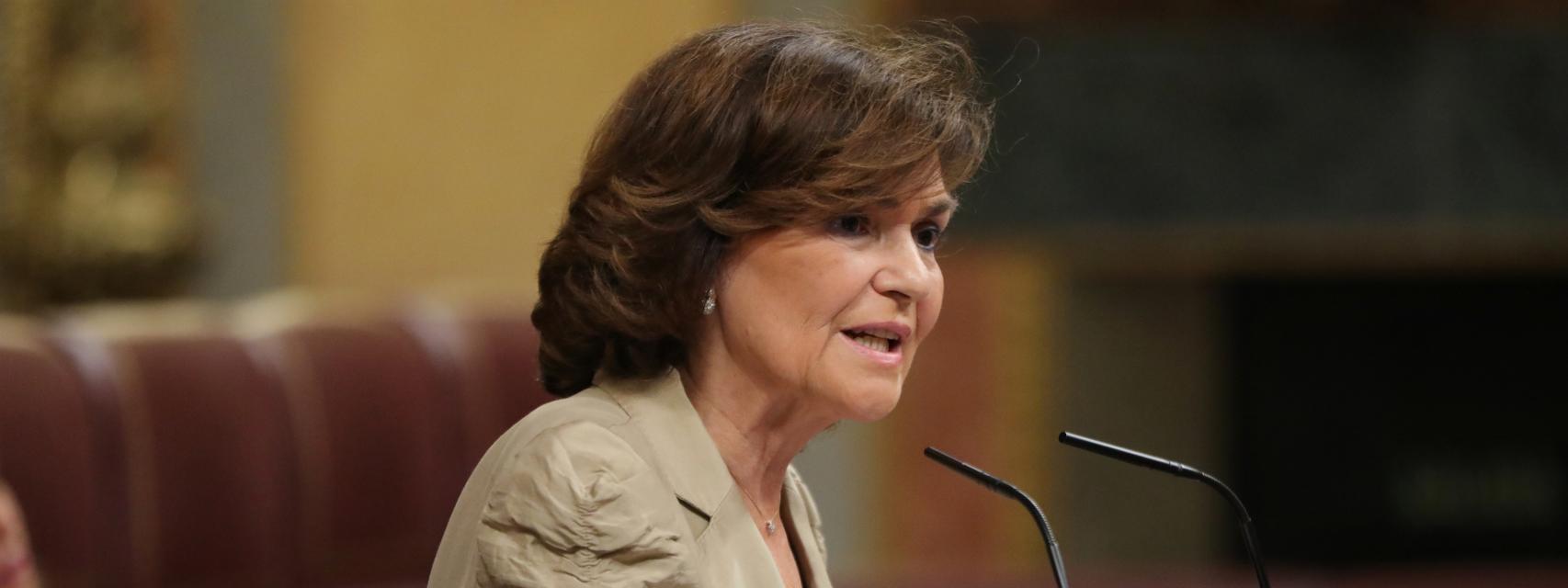 Carmen Calvo, comparece en el Congreso durante el pleno extraordinario.