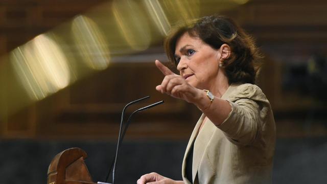 Carmen Calvo, en la tribuna del Congreso de los Diputados.
