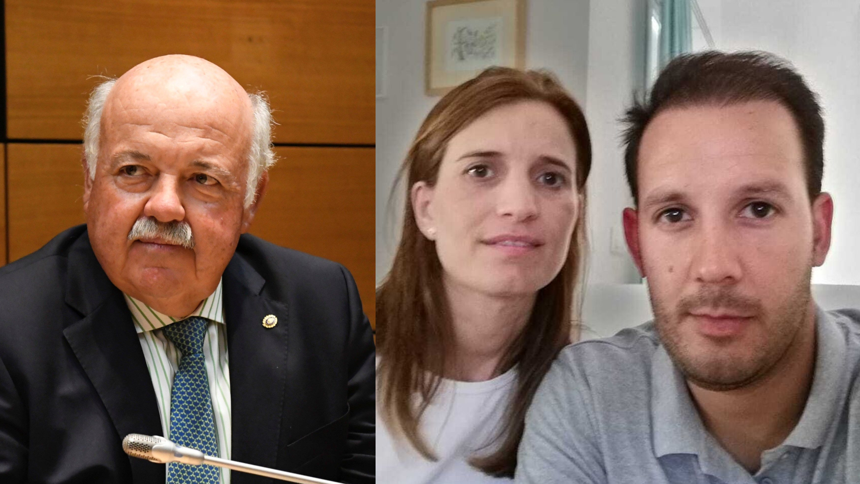 El consejero de salud, a la izquierda, y la pareja que tuvo que abortar, a la derecha