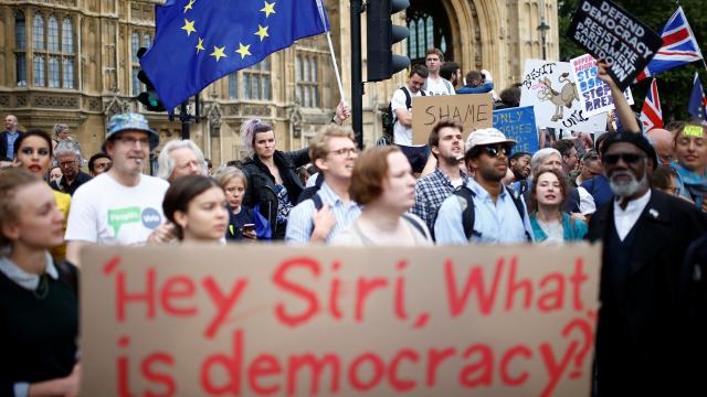 Manifestación en contra del 'brexit' a las puertas del Parlamento británico.