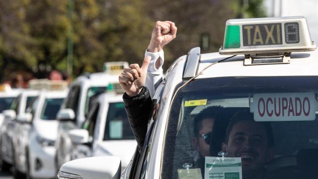 Una protesta de los taxistas en una ciudad española.