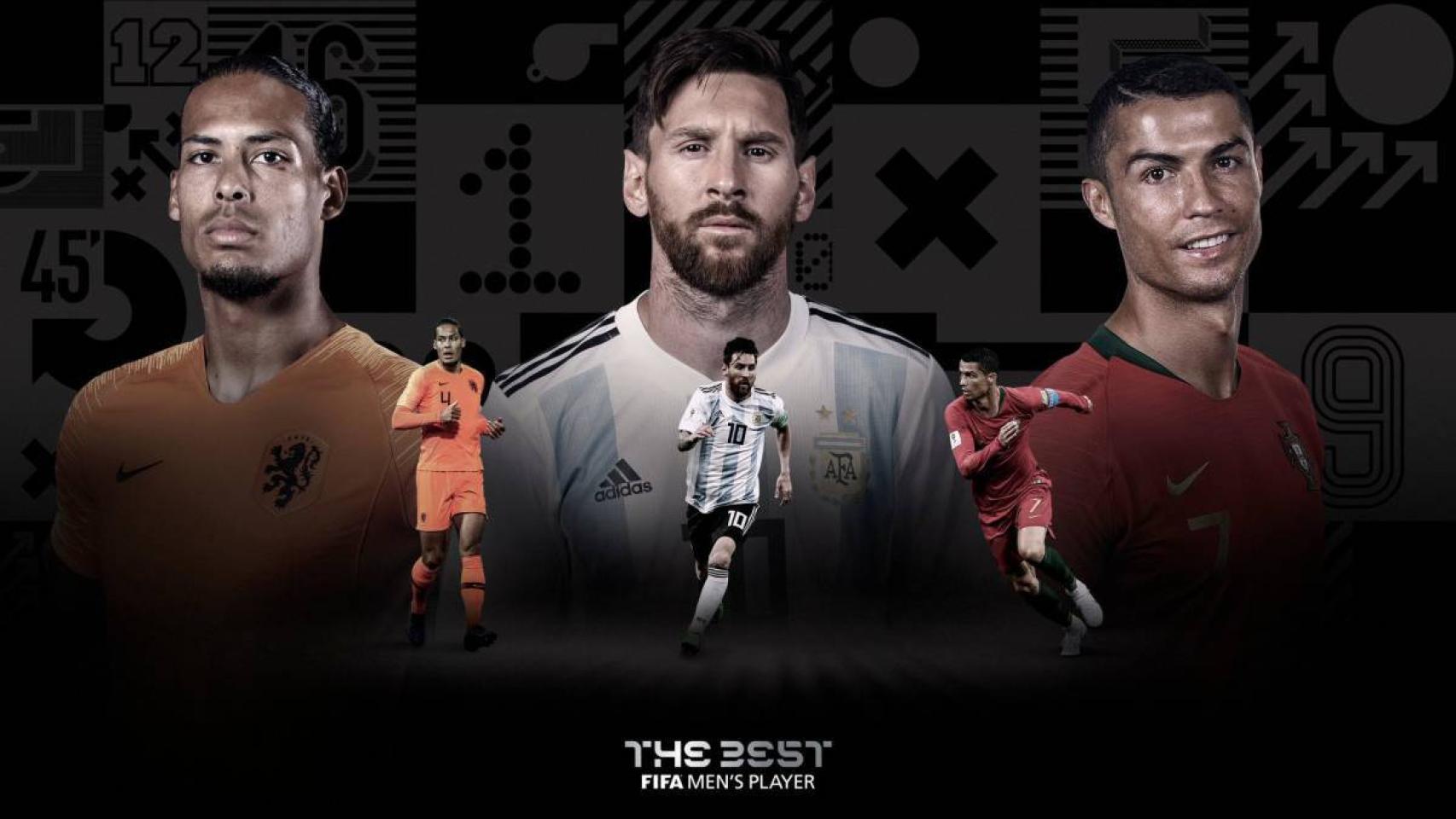 Cristiano, Messi y Van Dijk. Foto: Twitter (@Fifacom_es)