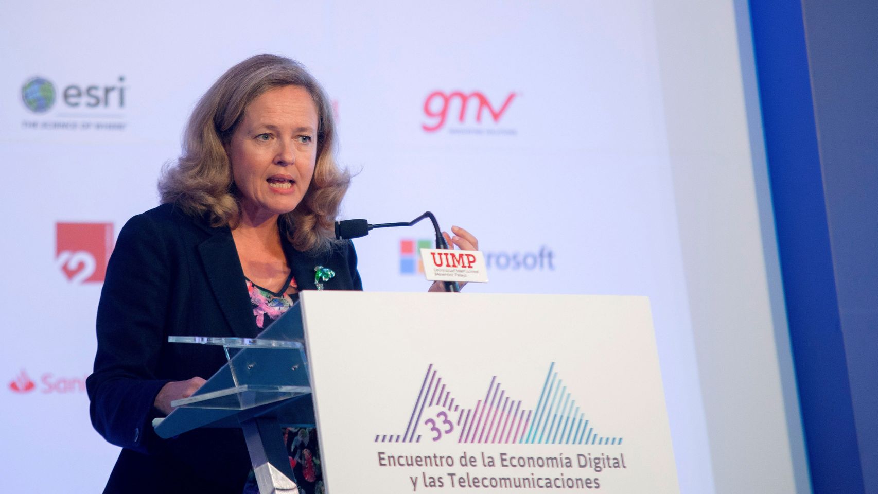 Nadia Calviño, durante la inauguración del 33 edición del Encuentro de la Economía Digital y las Telecomunicaciones de Ametic, en Santander.