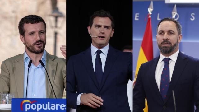 Pablo Casado, Albert Rivera y Santiago Abascal.