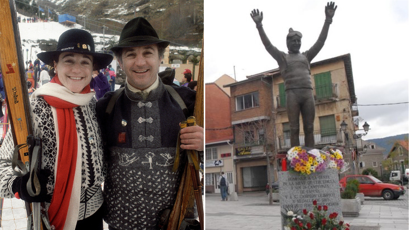 La estatua de Paquito, a la derecha. Blanca y su hermano, izquierda, en una competición.