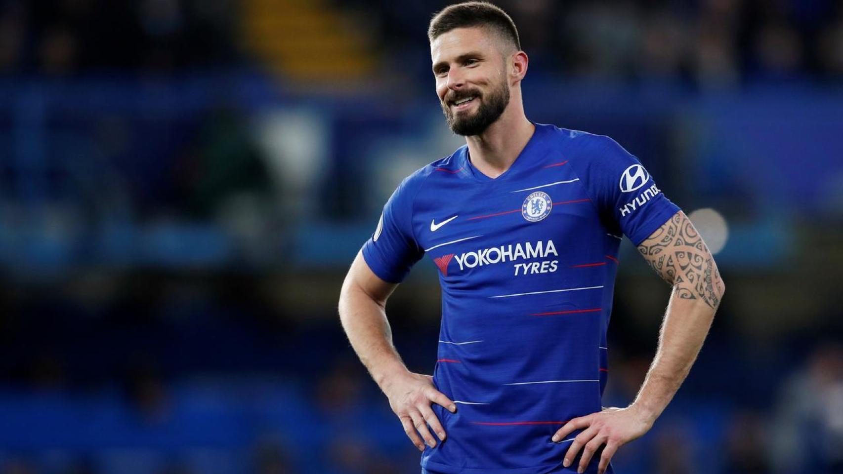 Olivier Giroud, internacional francés, durante un partido con el Chelsea