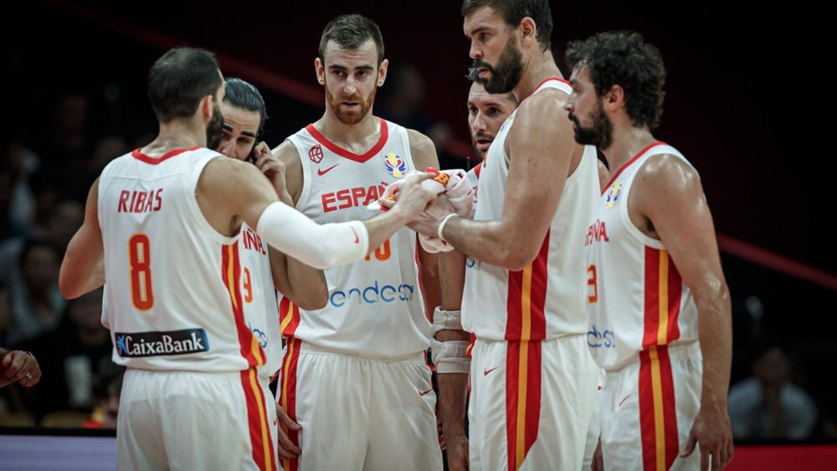 El quinteto titular de España, durante el Mundial de China