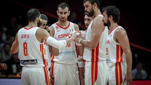 El quinteto titular de España, durante el Mundial de China