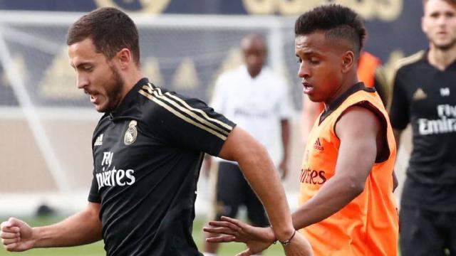 Hazard y Rodrygo, en un entrenamiento del Real Madrid