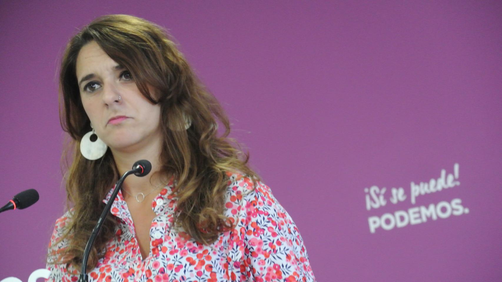 Noelia Vera, portavoz de Podemos, en rueda de prensa.