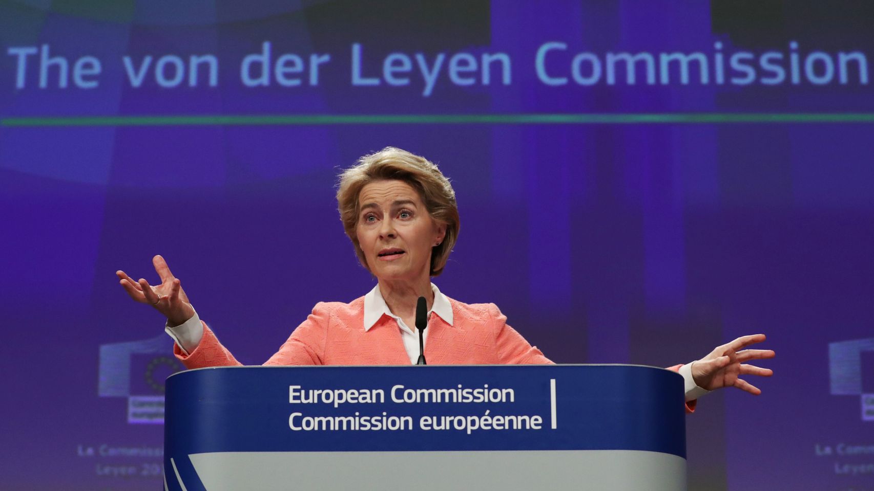 La presidenta Von der Leyen, durante la presentación del reparto de carteras de su equipo