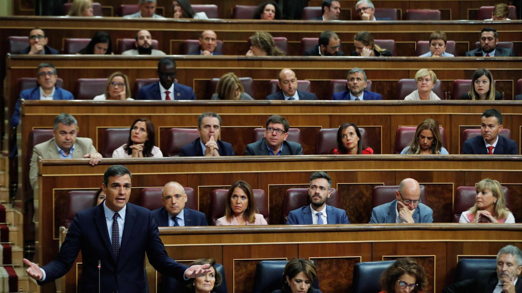 Pedro Sánchez, el presidente del Gobierno, este miércoles en el Congreso de los Diputados.