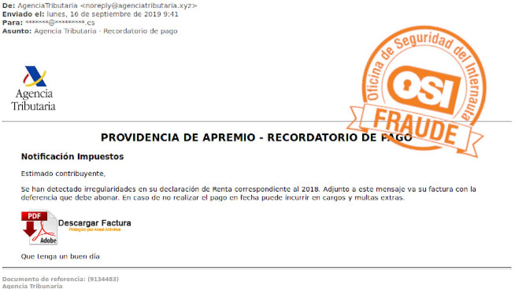 Falso correo de la Agencia Tributaria