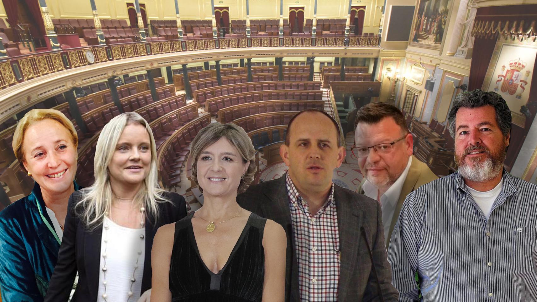 De izquierda a derecha, los diputados Lourdes Méndez Monasterio (VOX), María del Mar Blanco Garrido (PP), Isabel García Tejerina (PP), José Luís Aceves Galindo (Ciudadanos), Jose Antonio Bartolomé Cachón (Ciudadanos) y Juan Antonio López de Uralde (Podemos).