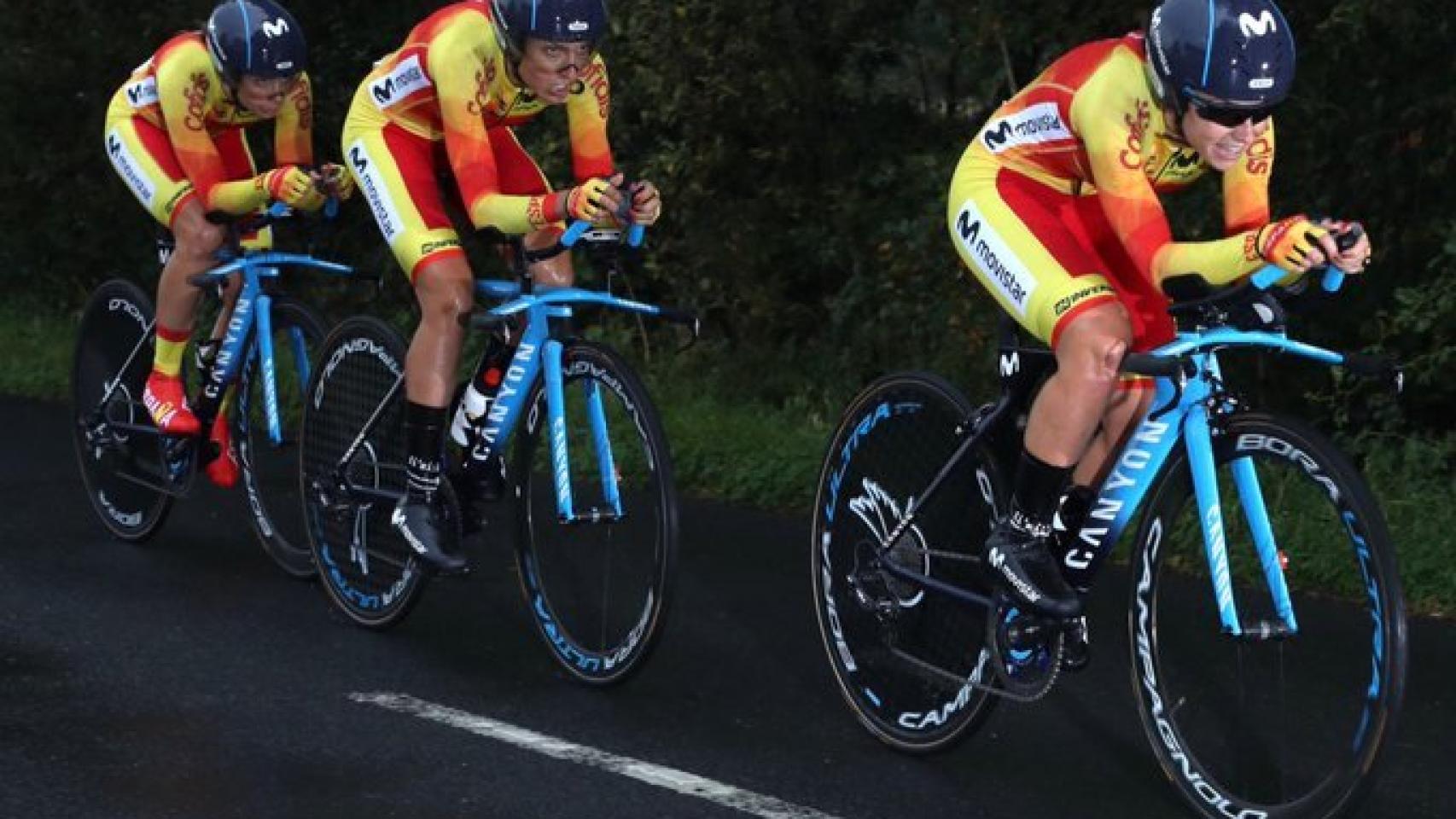 España, durante el Mundial de Yorkshire. Foto: Twitter (@RFECiclismo)