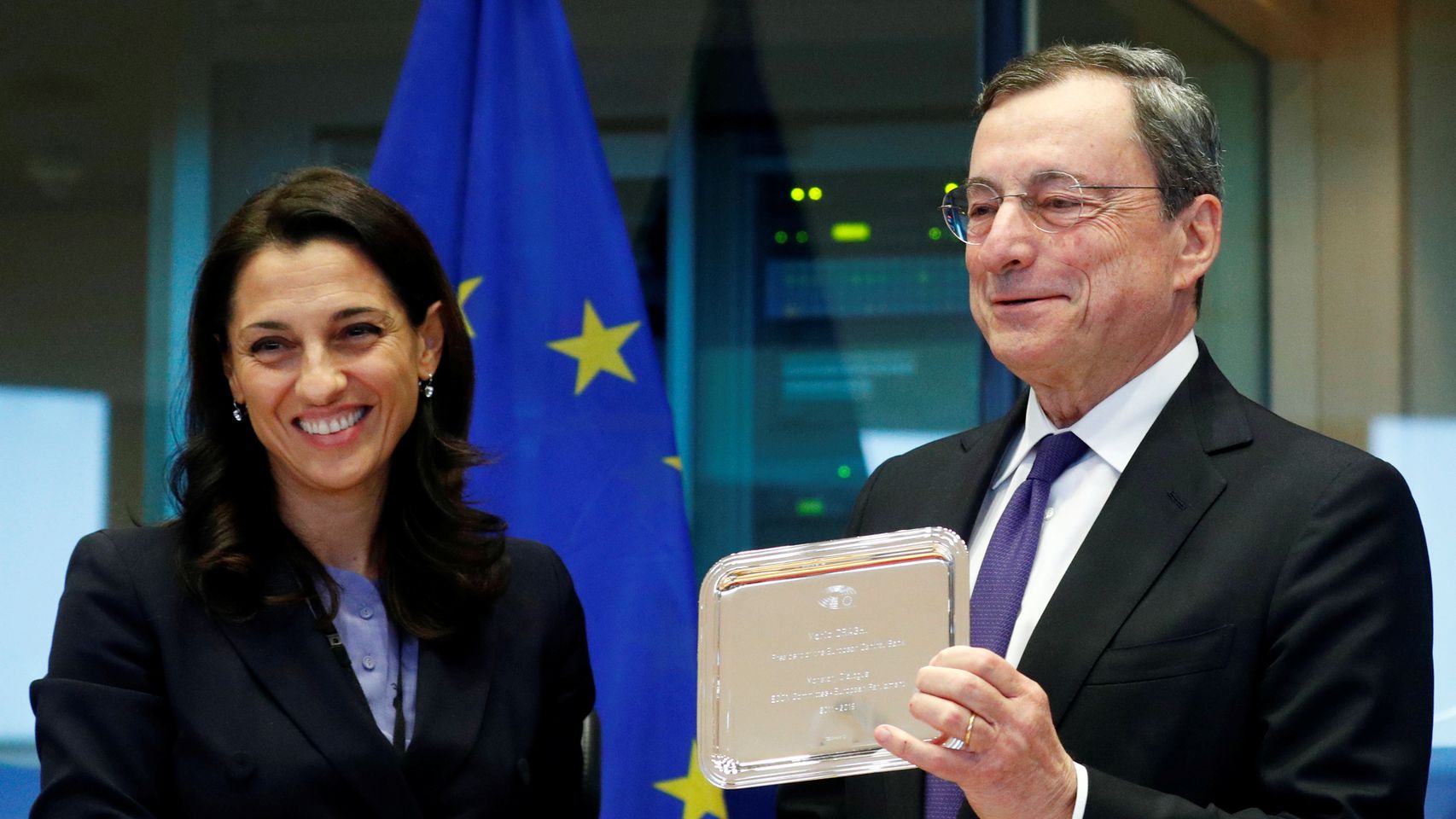 El presidente del BCE, Mario Draghi, durante su despedida este lunes en la Eurocámara
