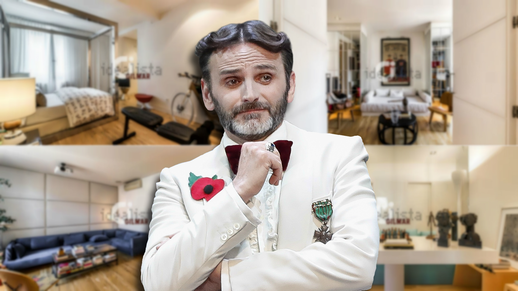 Fernando Tejero en un montaje de JALEOS con su casa de Madrid de fondo.