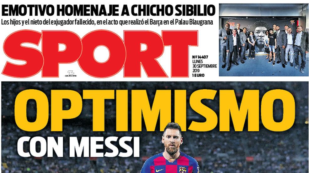 La portada del diario Sport (30/09/2019)