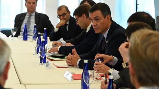 Pedro Sánchez durante su reunión con los inversores internacionales en Nueva York.