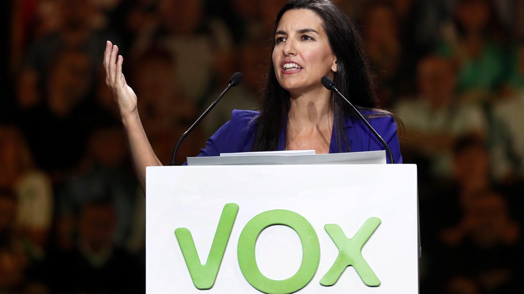 La presidenta del Vox en Madrid, Rocío Monasterio, en el Palacio de Vistalegre.