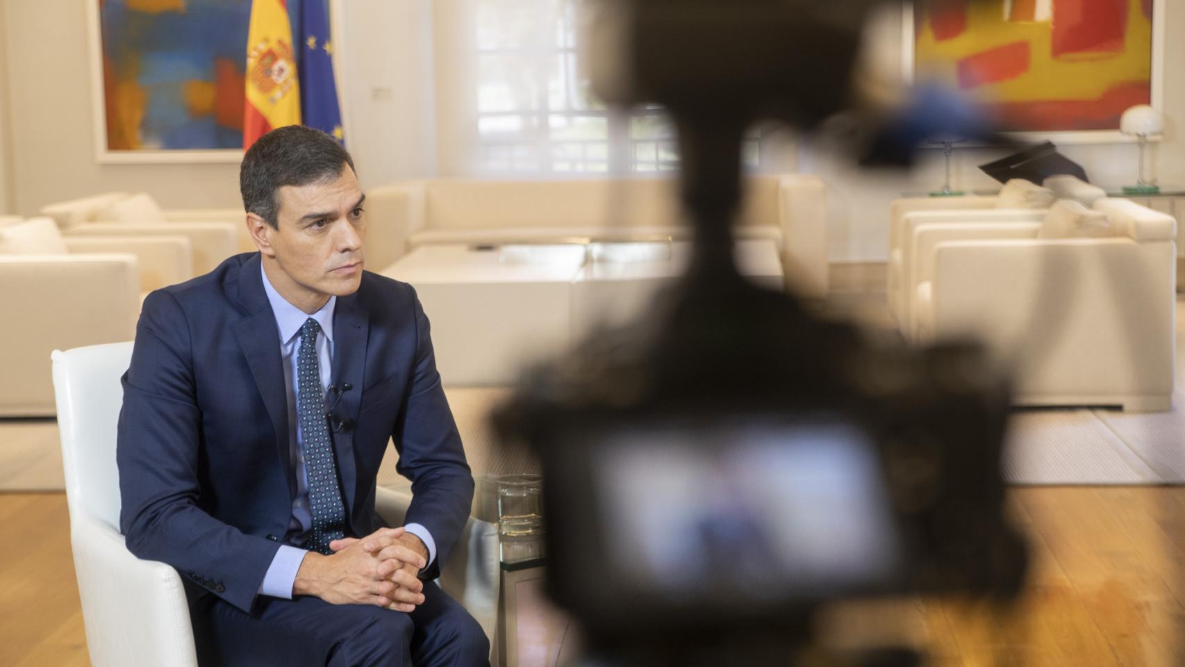 El presidente del Gobierno, Pedro Sánchez, durante la entrevista con EL ESPAÑOL.