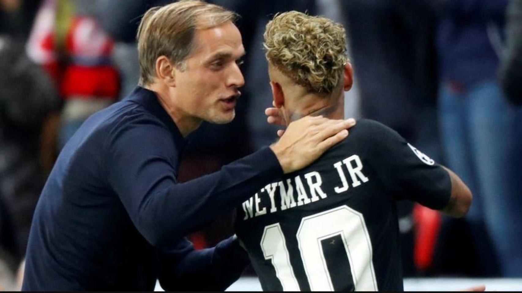 Neymar y Tuchel en un partido