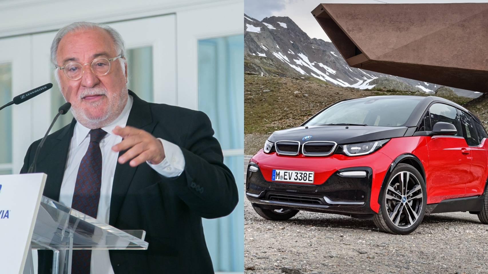 Pere Navarro, director de la DGT; a su lado, un BMW i3 (eléctrico)