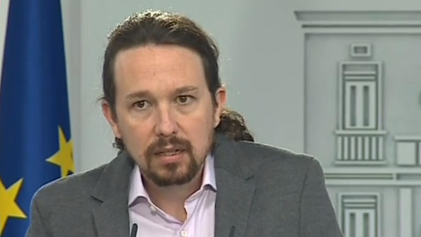 Pablo Iglesias, en rueda de prensa en Moncloa.