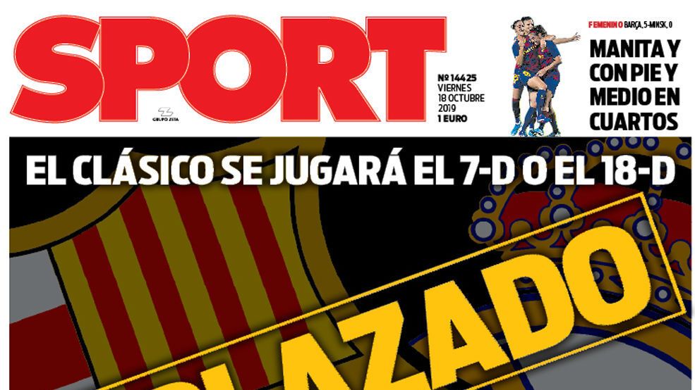 Portada SPORT (18/10/2019)