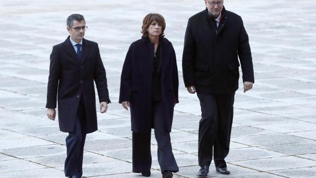 Bolaños, Delgado e Hidalgo, representantes del Gobierno, este jueves en el Valle de los Caídos.