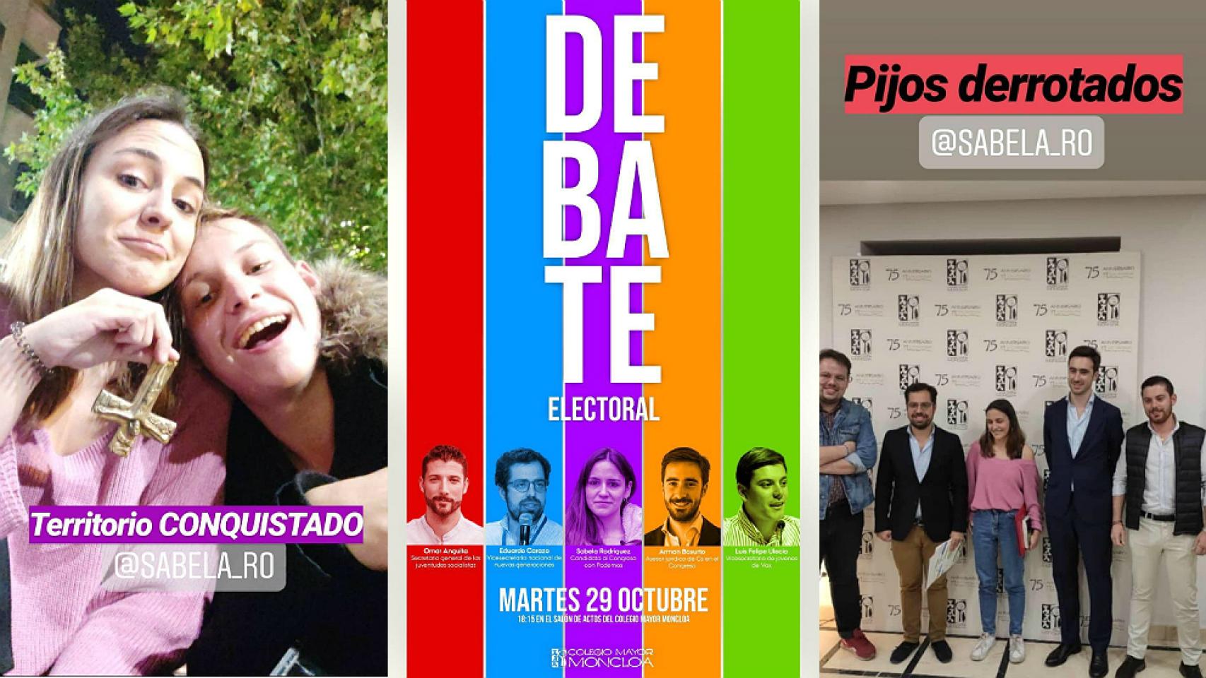 Sabela Rodríguez (Podemos) con el crucifijo dado la vuelta, tras el debate en el Colegio Mayor Moncloa, de Madrid.