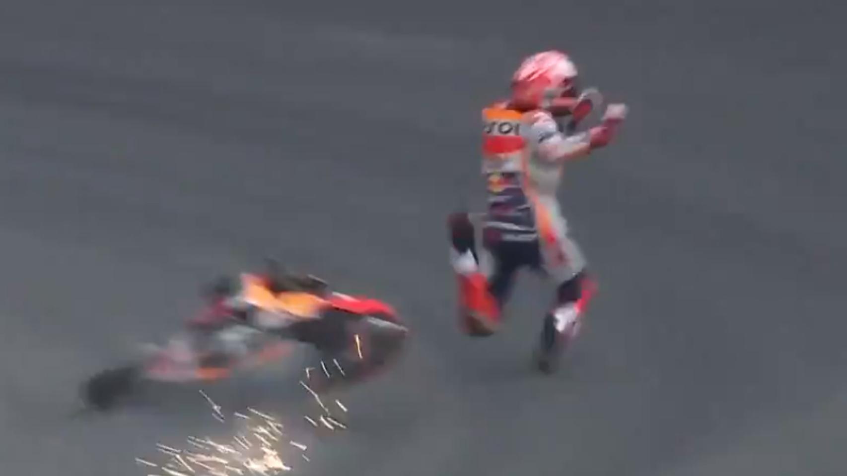 ¡Durísimo! Así fue la caída de Marc Márquez cuando peleaba por la pole