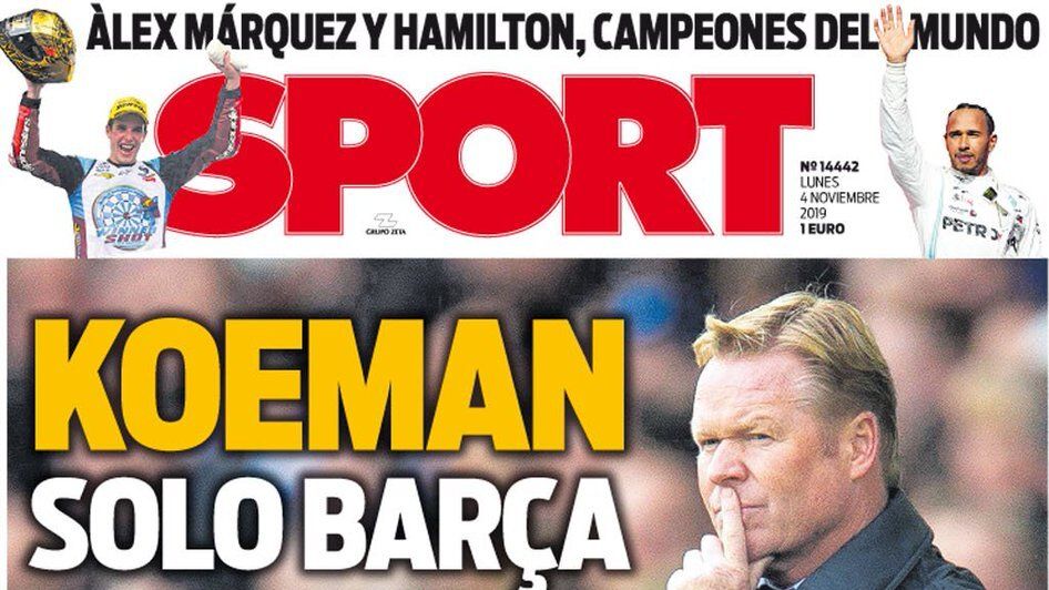 La portada del diario Sport (04/11/2019)