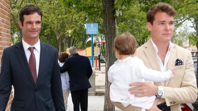 José Bono Jr. y Aitor Gómez durante el bautizo de Jorge, hijo de Amelia Bono.