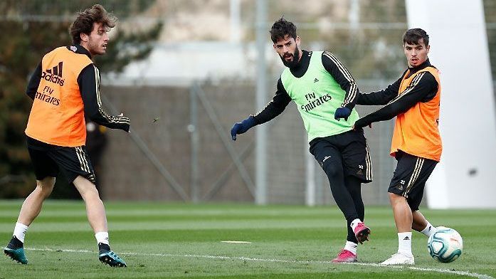 Isco, Brahim y Odriozola, durante el entrenamiento