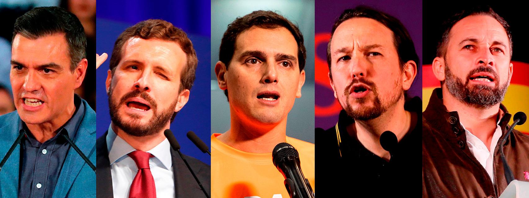 Sánchez, Casado, Rivera, Iglesias y Abascal.