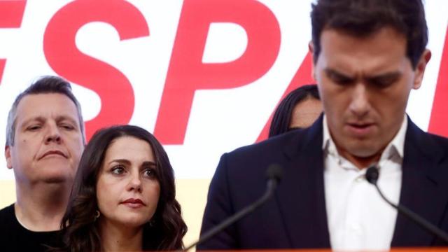 Rivera, junto a Arrimadas,  durante la valoración electoral de Ciudadanos, en Madrid.