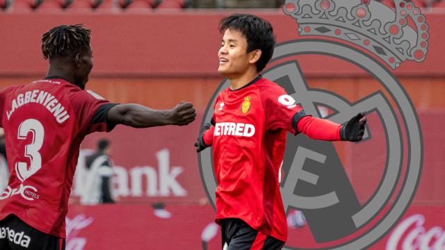 Take Kubo celebra su primer gol con el Mallorca