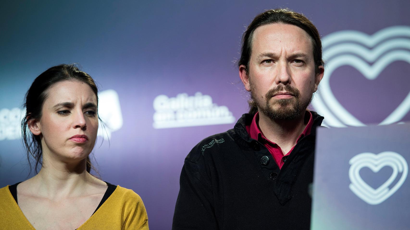 Irene Montero, portavoz de Unidas Podemos en el Congreso, y Pablo Iglesias, candidato de la formación.