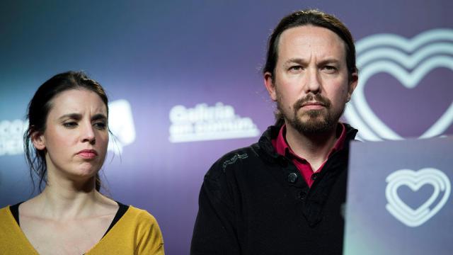 Irene Montero, portavoz de Unidas Podemos en el Congreso, y Pablo Iglesias, candidato de la formación.
