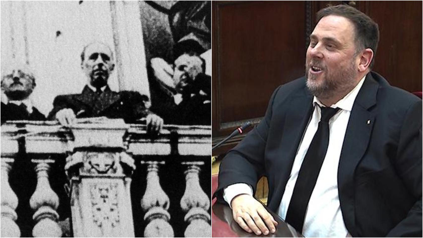 A la izquierda el ex president Lluis Companys. A la derecha, el líder de Esquerra encarcelado Oriol Junqueras.