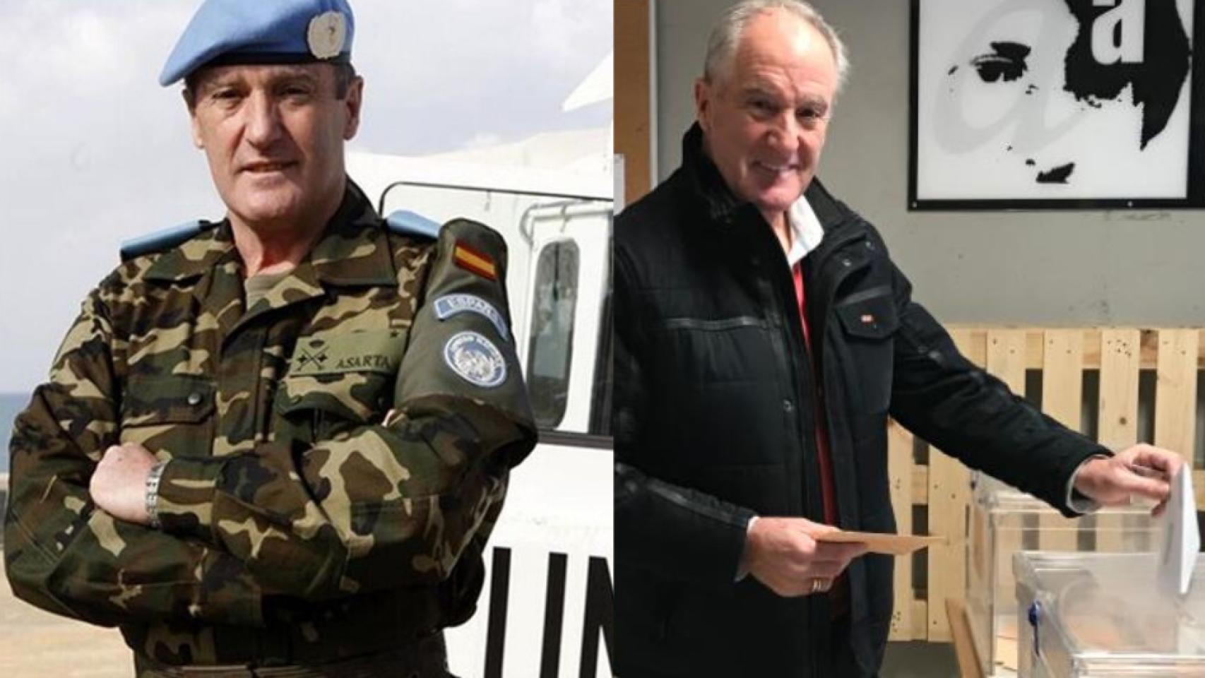 Alberto Asarta; a la izquierda, en el Líbano, a la derecha, votando el pasado 10-N.