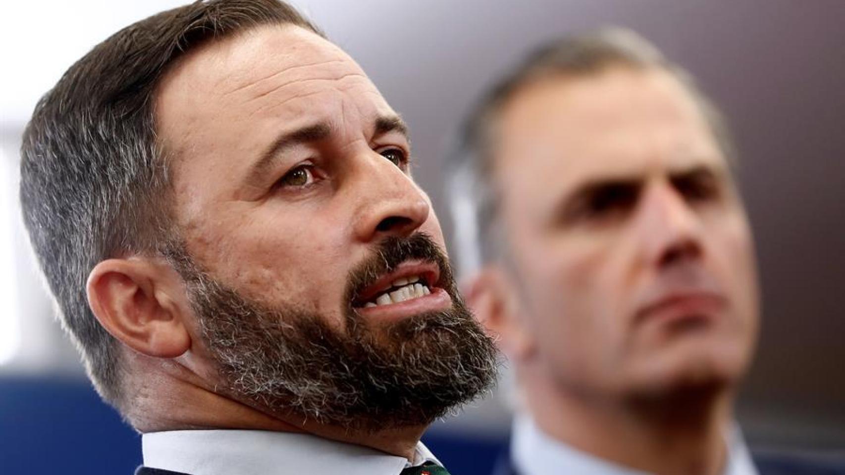 Santiago Abascal en la rueda de prensa en el Congreso.