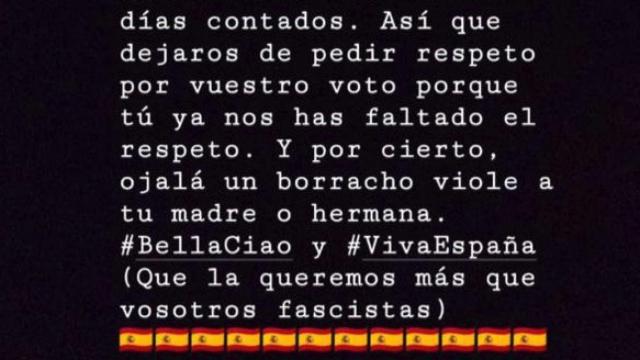 Publicación en redes sociales del concejal del PSOE contra Vox.