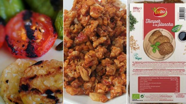 Varias presentaciones y comercializaciones del tempeh.