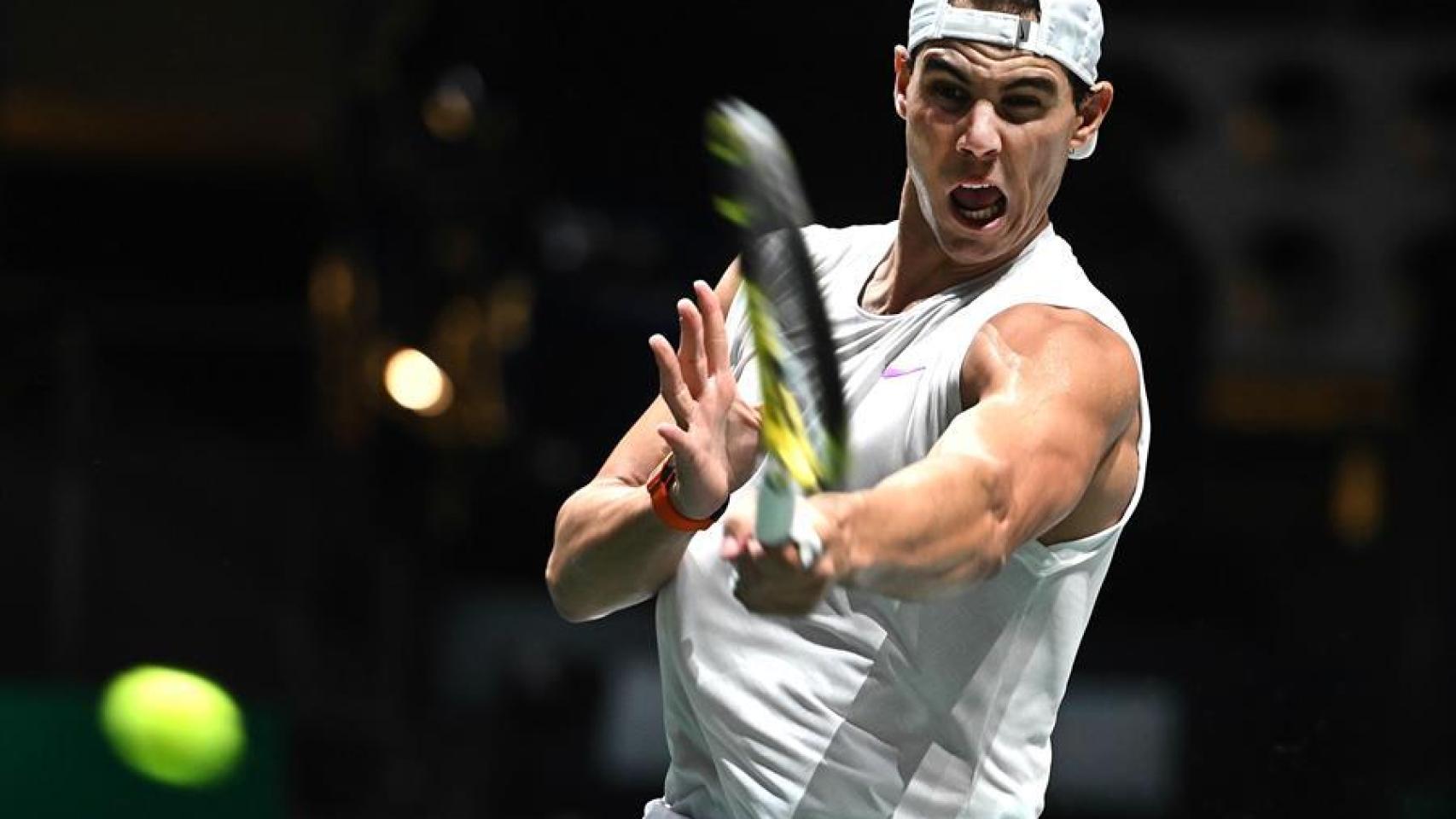 Nadal, durante su primer entrenamiento en Madrid.
